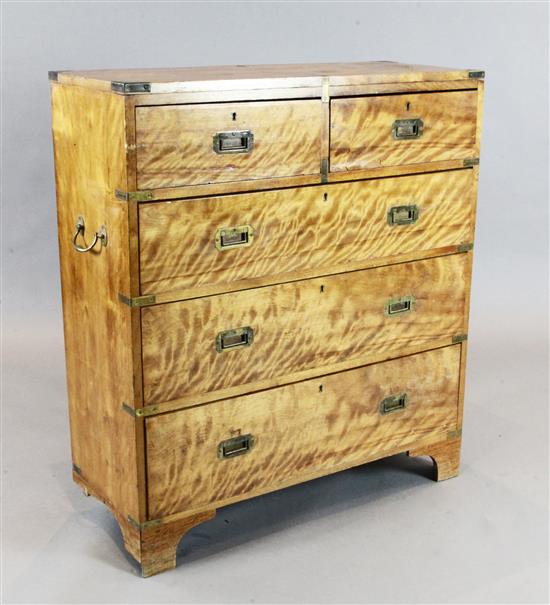 A 19th century satinwood campaign chest, W.2ft 11in. D.1ft 1.5in. H.3ft 3in.